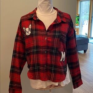 BNWT Red Plaid Button-Up Flannel Shirt with Dog Patch